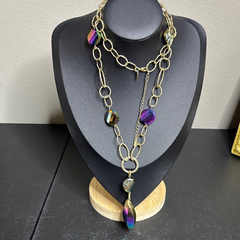 Lia Sophia Iridescent Multicolor Gold Tome Long Necklace